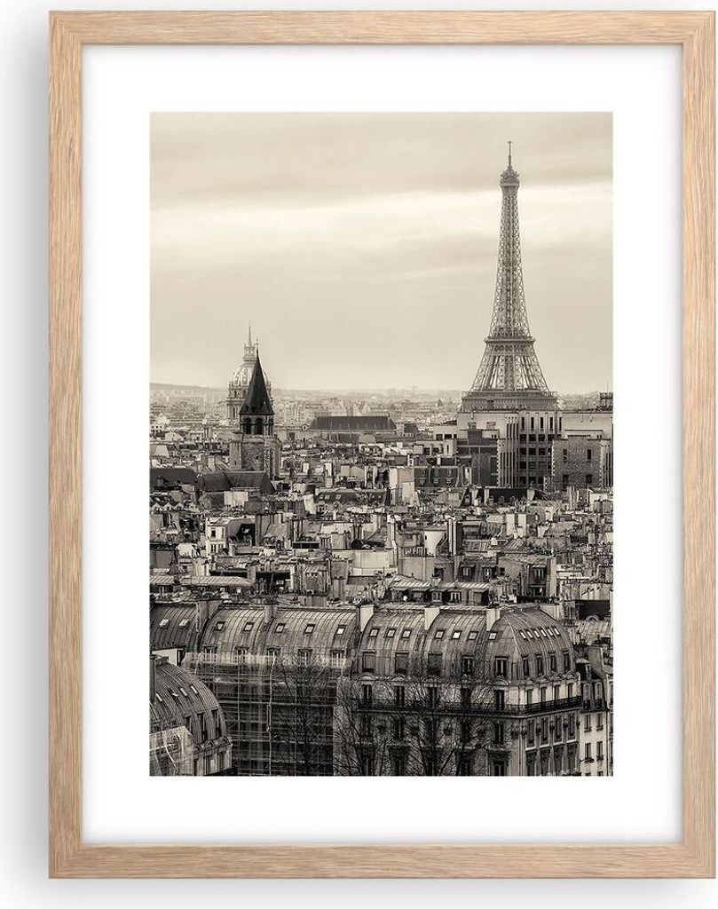 Gerahmtes Poster - Rahmen in heller Eiche - Paris Stadt Zuhause - 30x40 cm - Wand Bild - Wanddeko - Wandbilder - Wandposter - Bilderrahmen - Bilder...