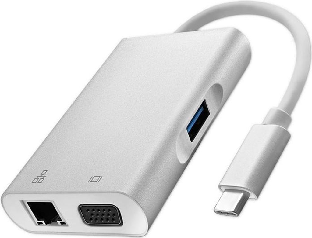 Qoltec Hub Adapter USB-C 3.1 4in1 | USB 3.0 | VGA | RJ45 | USB-C PD 92W
