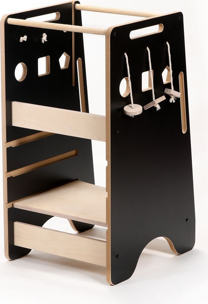 Woodforkid Lernturm Höhenverstellbar Sorter Schwarz - Holz