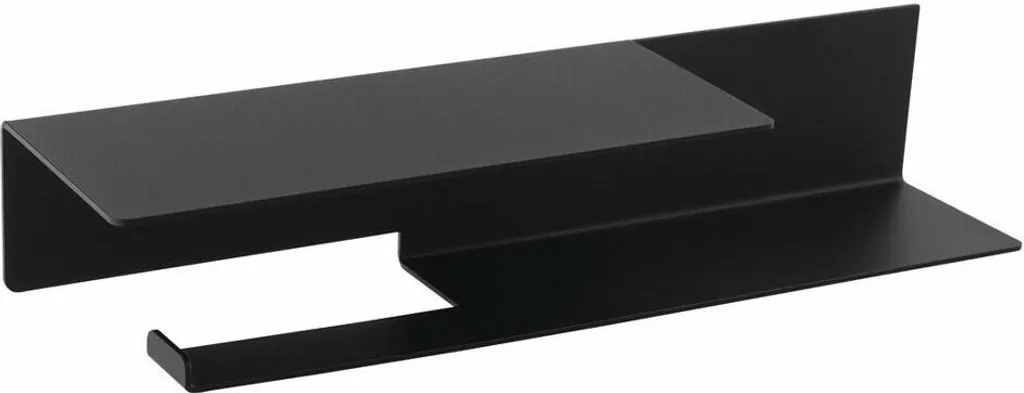 Support papier toilette noir mat 35cm avec tablette de rangement XL