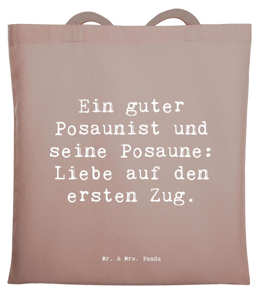 Mr. & Mrs. Panda Tote Bag Spruch Posaune Liebe - Braun Pastell - Geschenk, Musikinstrument, Musik, Jutebeutel, Instrument, Uni Tasche, Jazz, Spiele...