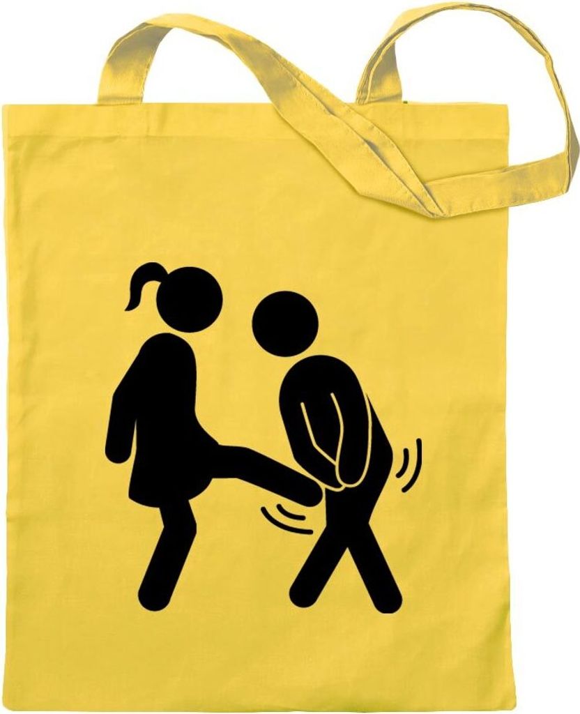 Kiwistar - Baumwolltasche - gelb - Frau vs. Mann - Tragetasche Stoffbeutel Umhängetasche Langer Henkel