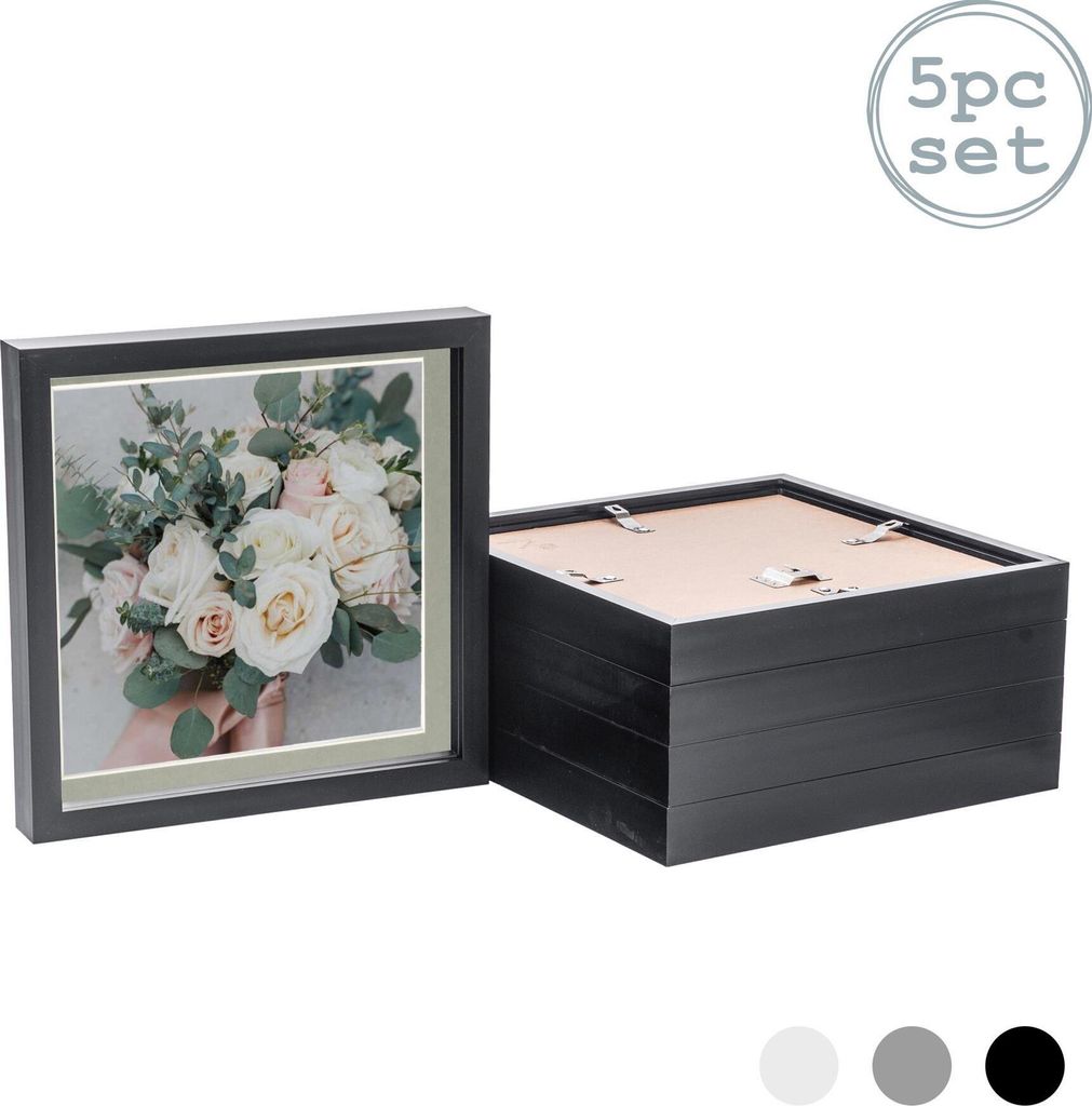 Nicola Spring 5 Stück 10 x 10 3D-Schatten-Kasten-Foto-Rahmen-Set - Craft Anzeigen Bilderrahmen mit 8 x 8 Mount - Glas Aperture - Schwarz / Grau
