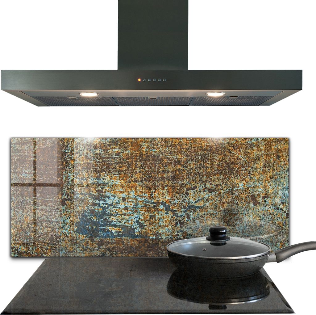 Spritzschutz aus Glas Küchenrückwand - Wandschutz für Herd und Spüle - 125x50 cm - Altes Metall Textur