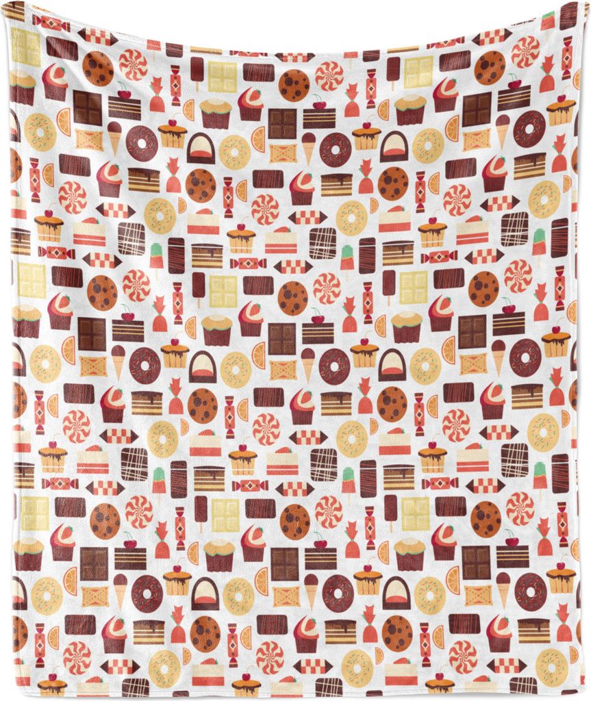 ABAKUHAUS Imbissbude Weich Flanell Fleece Decke, Bunte grafische Muster Delicious Foods Süßigkeiten Gebäck Schokolade Donuts, 175 x 230 cm, Mehr...