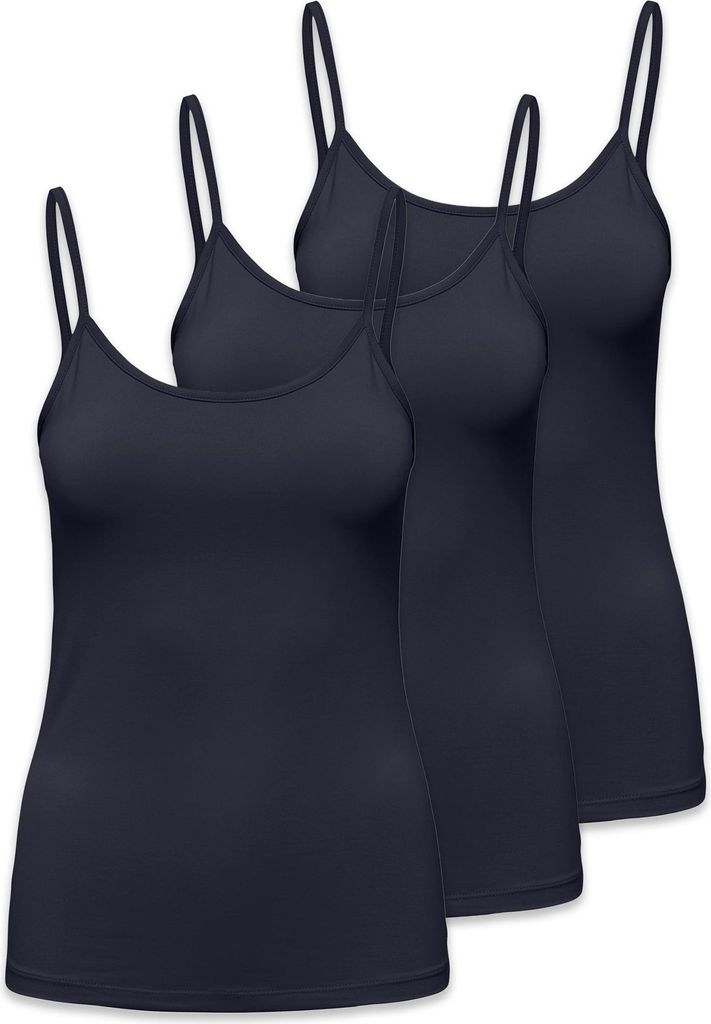 ONLY Damen Spaghetti-Top 3er Pack - ONLEA NEW SINGLET JRS, Unterhemd, Stretch Blau S