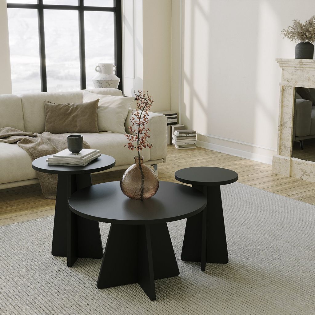Skye Decor, Mushroom 3 - Black, Couchtische, Schwarz, 60 x 40 x 60 cm