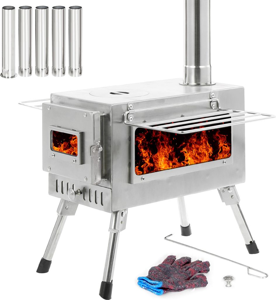 Holzofen, Camping-Holzofen, Heizofen, Heizung, Outdoor-Campingausrüstung, geeignet für Beleuchtung, Picknick, Heizen, Kochen usw., Weiß