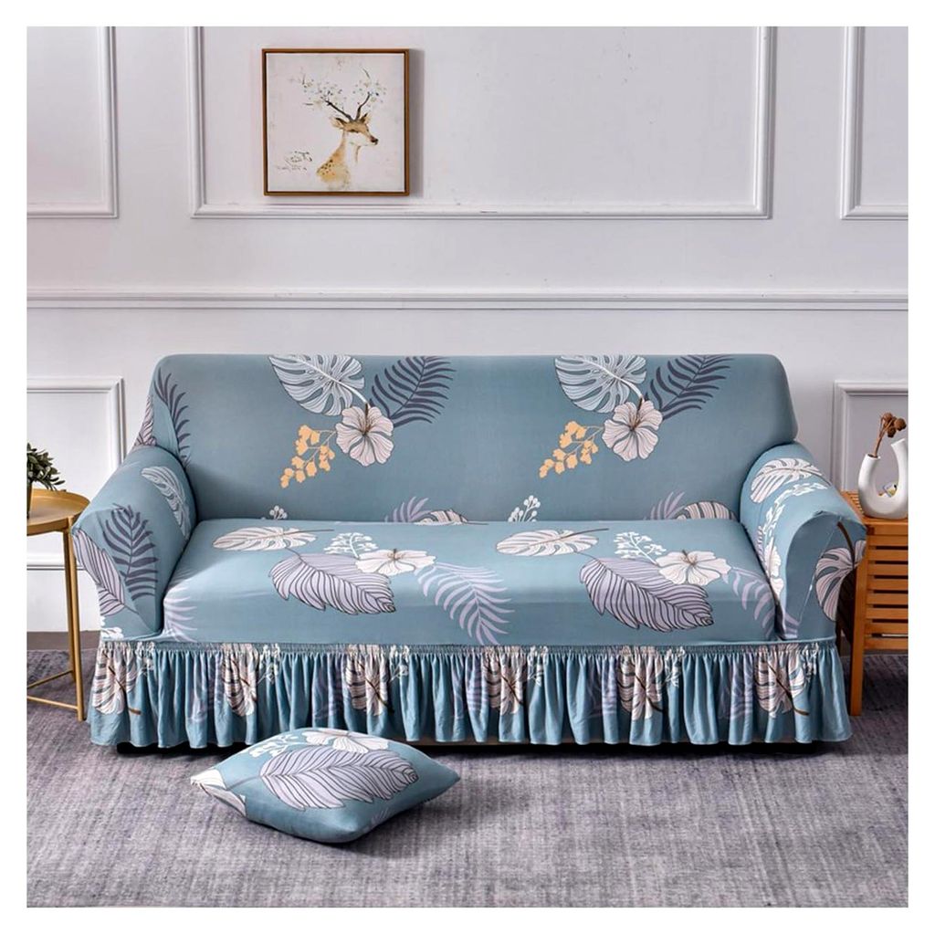 Sitzsofa-Abdeckung mit Saum, 3D-Blütenmuster, mit Armlehnen, weicher Stoff, universell und rutschfest (2 Plätze)