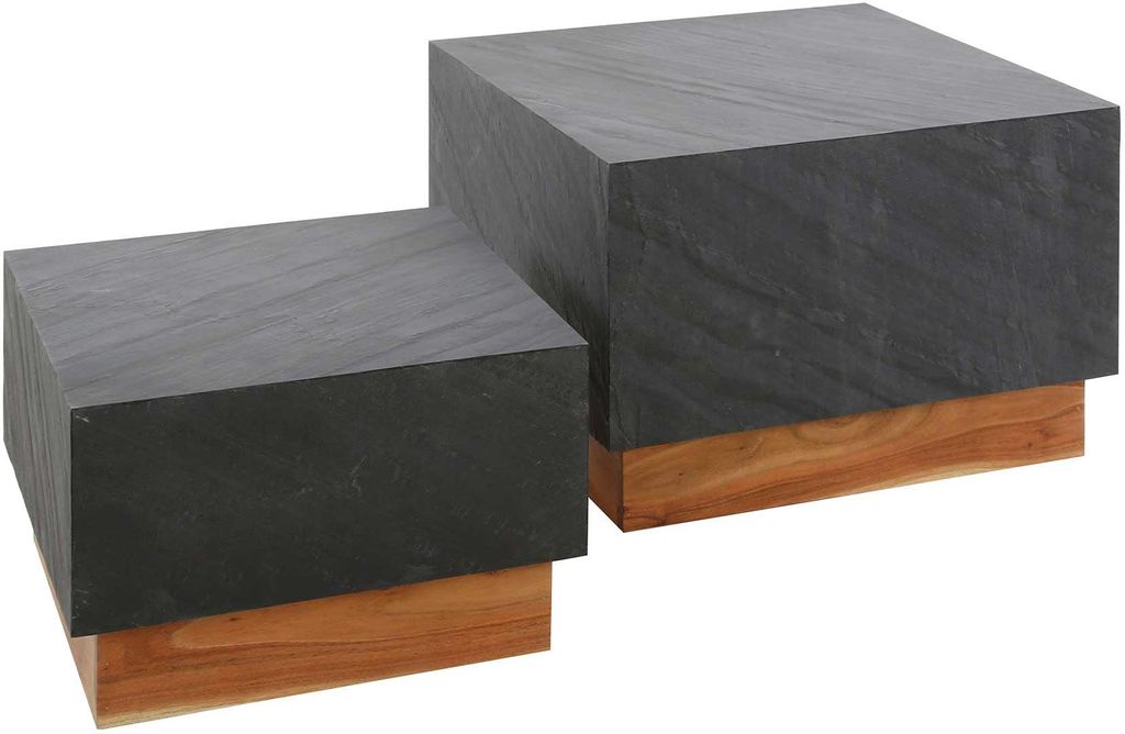 Couchtisch-Set Boxy-Schiefer/Akazie
