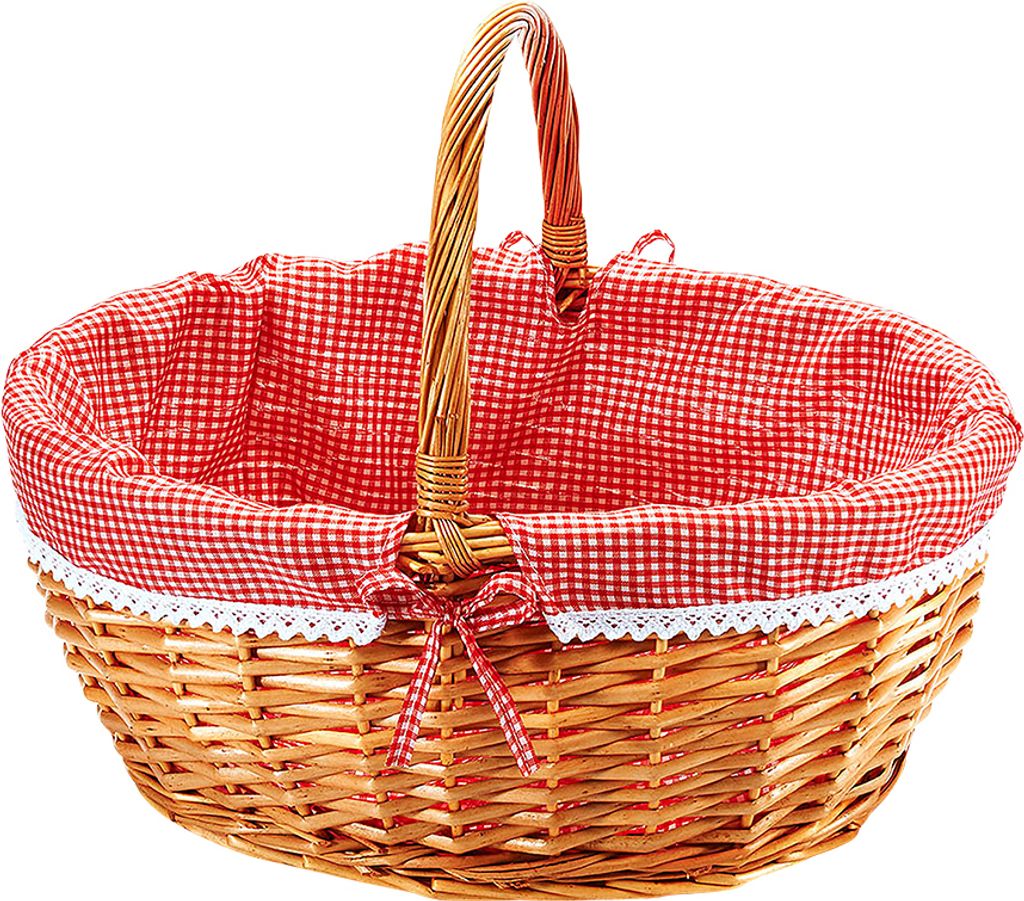 Kobolo Einkaufskorb geflochten Weide - mit Textil ausgeschlagen - rot weiß kariert - 45x34x20 cm