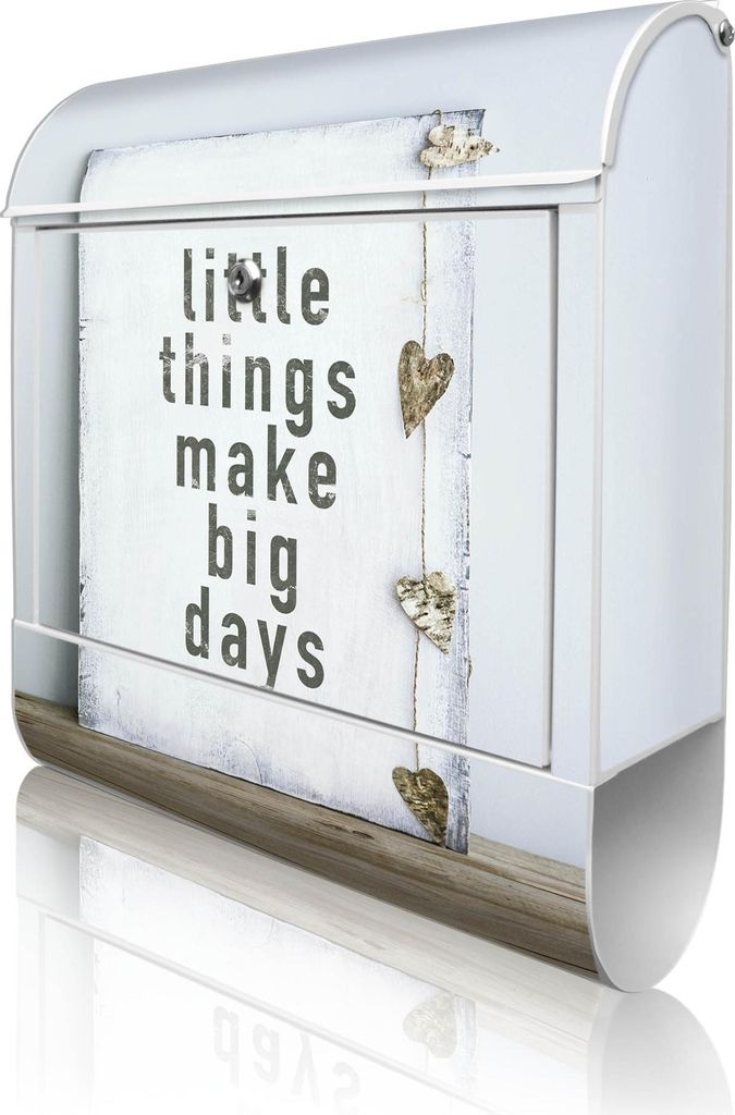 banjado Design Briefkasten Stahl weiß mit Zeitungsfach pulverbeschichtet "Little Things" 38x46x12,5cm & 2 Schlüssel - Postkasten A4 Einwurf inkl....