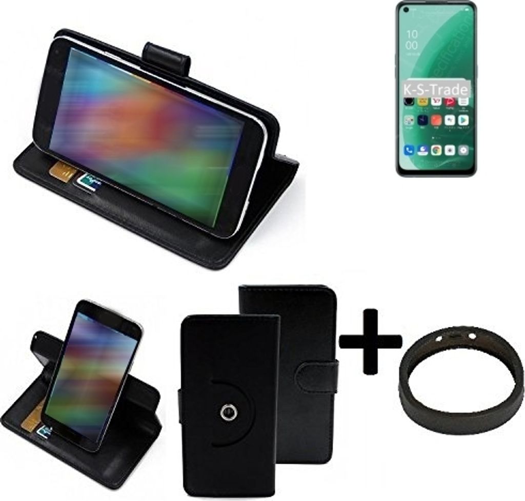 K-S-Trade Case Schutz Hülle kompatibel mit Oppo A55s 5G + Bumper Handy Hülle Flipcase Smartphone Cover Handy Schutz Tasche Walletcase schwarz
