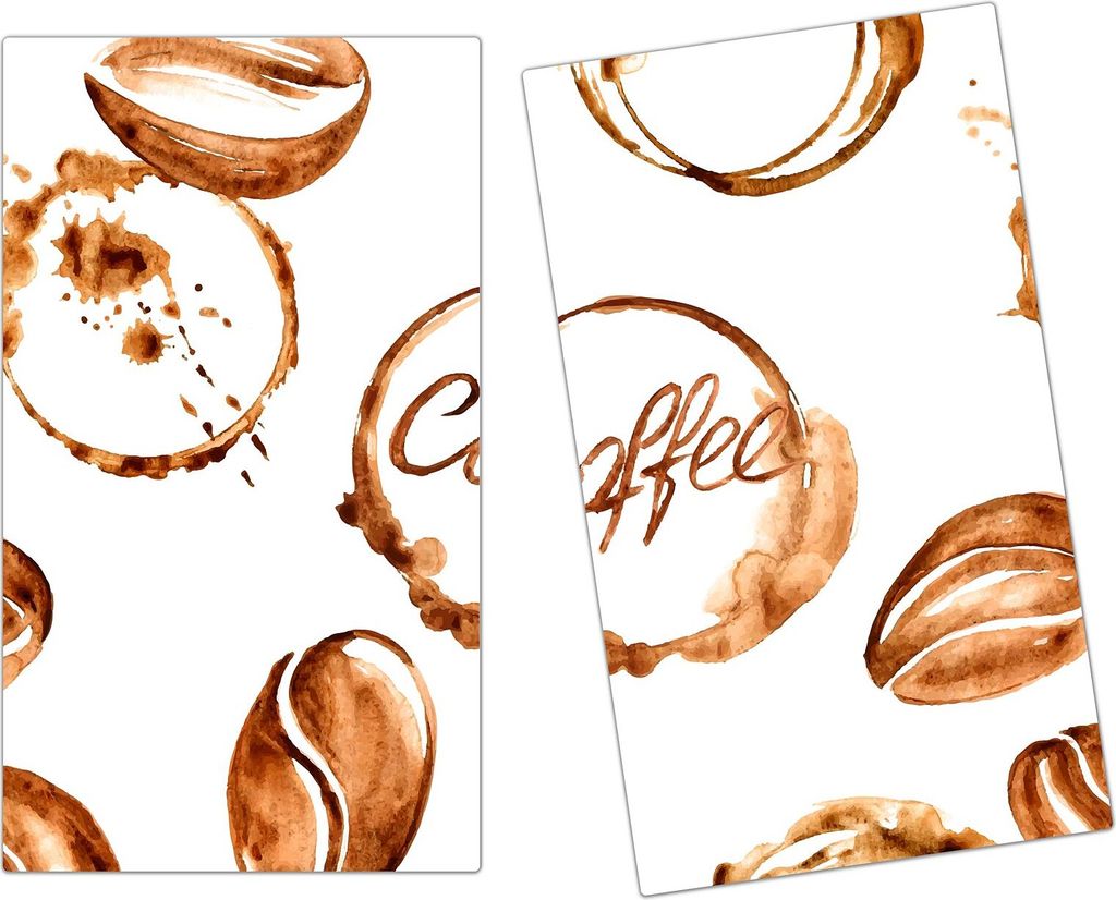 Spritzschutz Herdabdeckplatte Schneidebrett aus Glas Aquarell Kaffee 2-Teilig (60x52cm)