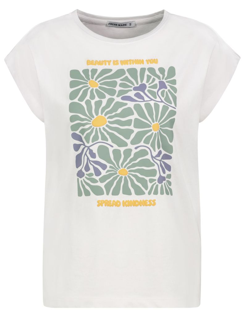 Fresh Made T-Shirt mit Blumenmotiv und inspirierendem Text Produktbild 