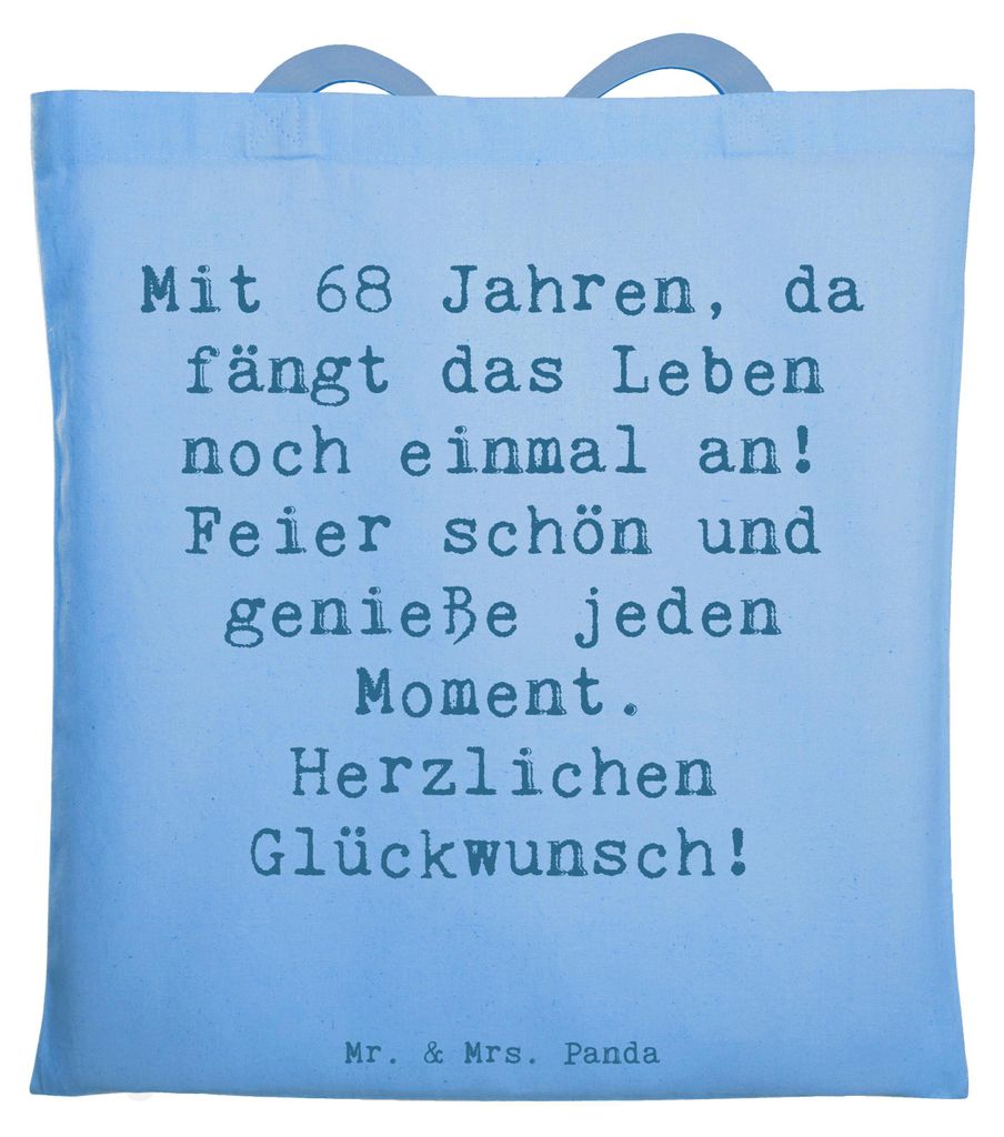 Mr. & Mrs. Panda Jutebeutel Spruch 68. Geburtstag Freude - Sky Blue - Geschenk, Schultasche, Liebe, Wertschätzung, Weisheit des Alters, Alter, Uni...