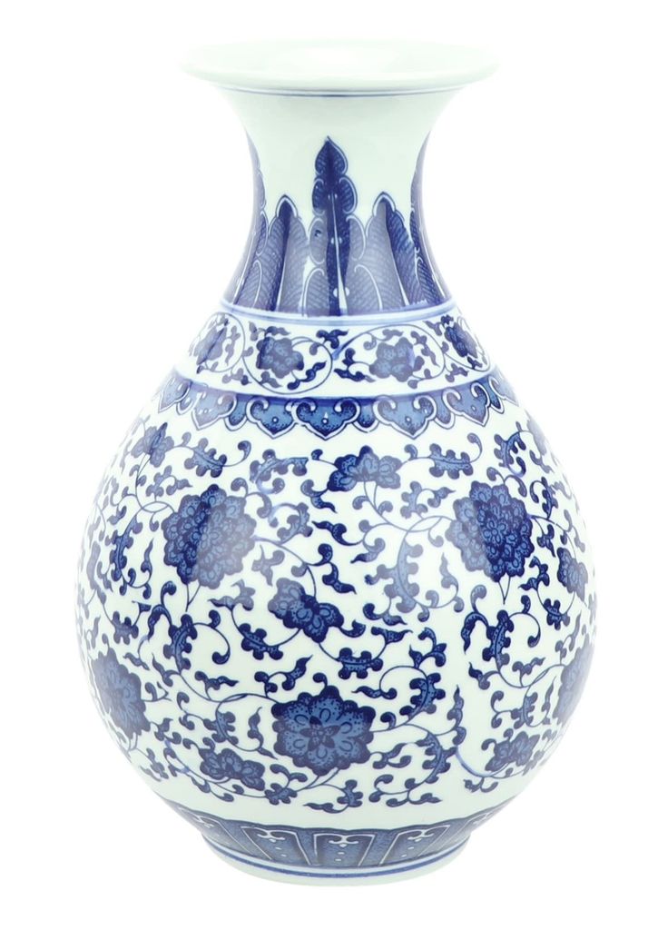 Fine Asianliving Chinesische Vase Porzellan Lotus Blau und Weiß D20xH31cm Dekorative Vase Blumenvase Orientalische Keramik Vase Dekoration Vase Mo...