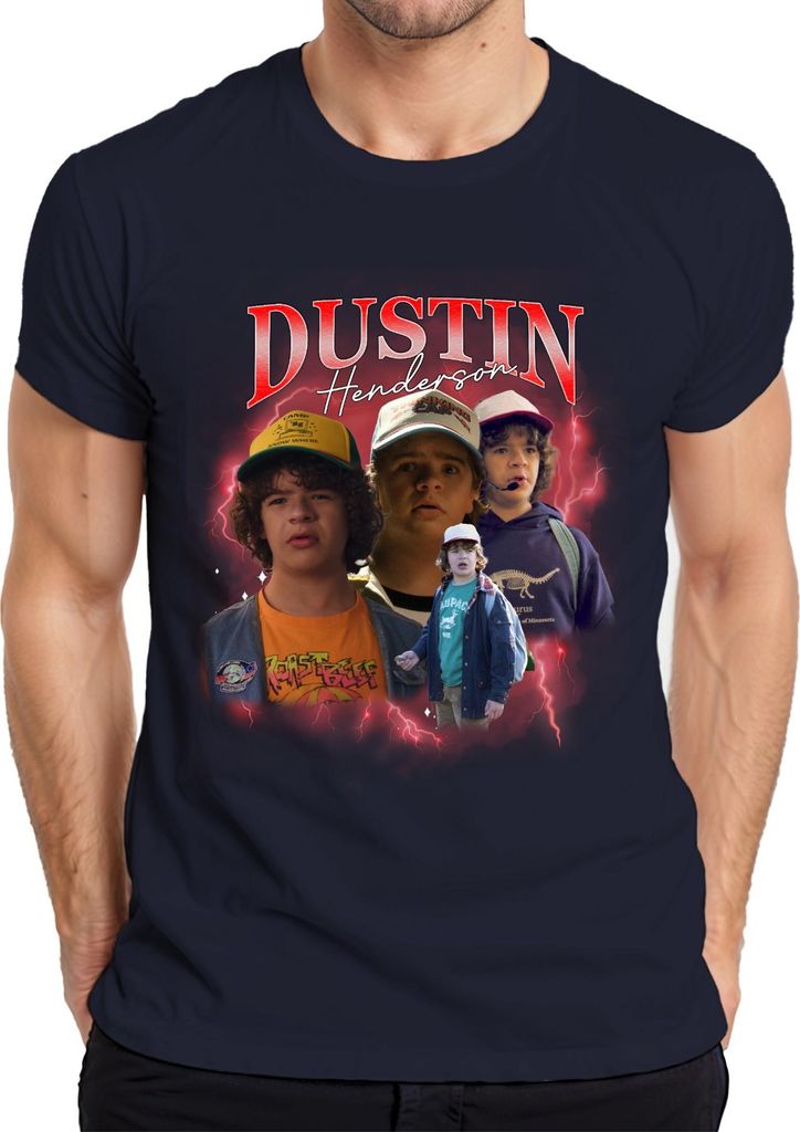 Dustin Henderson Stranger Fan Geschenk Retro 80er Vintage Hawkins Herren T-Shirt, Navy, S