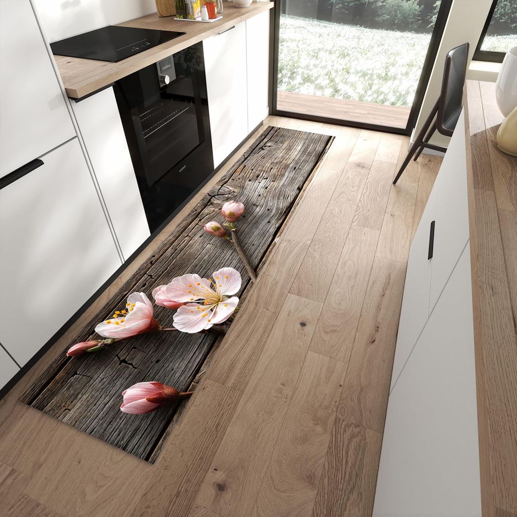 Küchenteppich 60x270cm rutschfest & abwischbar PVC Läufer - Holz von Kirschblüten