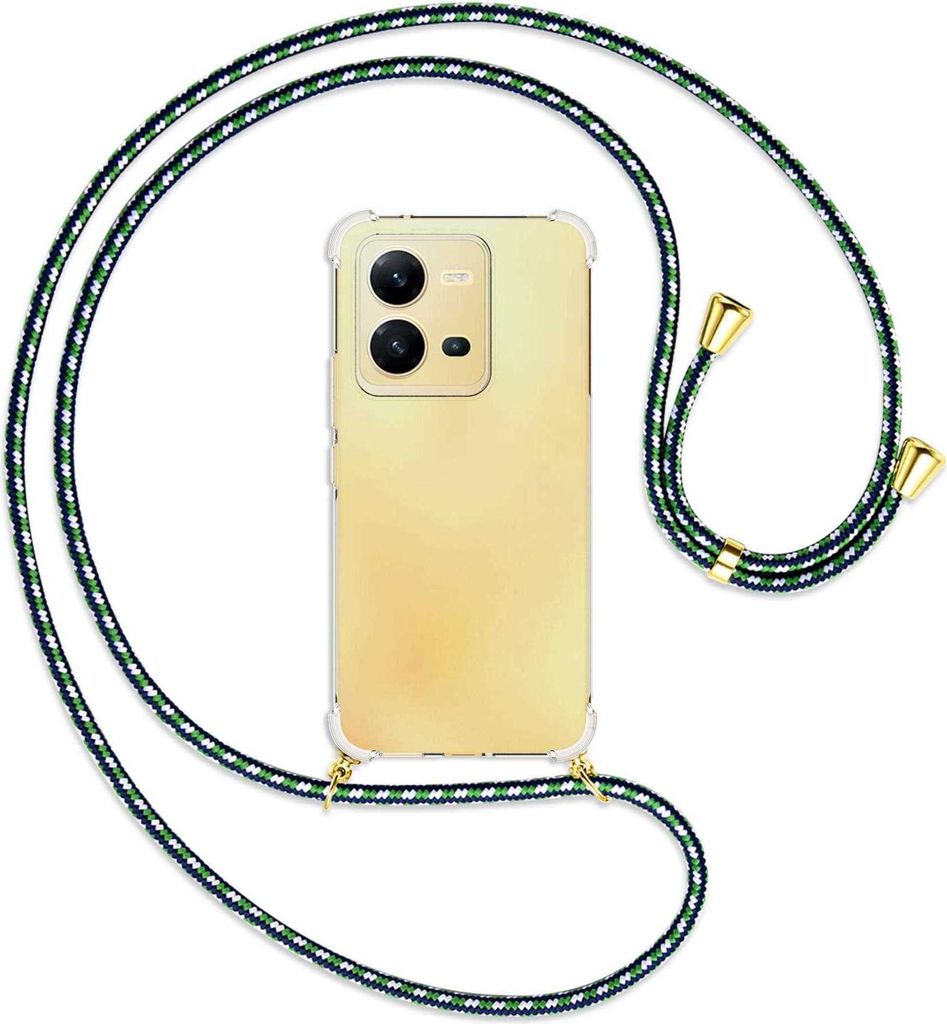 Handykette Backcover-Schutzhülle mit Band (Metall goldfarben) für vivo X80 Lite, vivo V25 (6.44'') - grün/blau/weiß