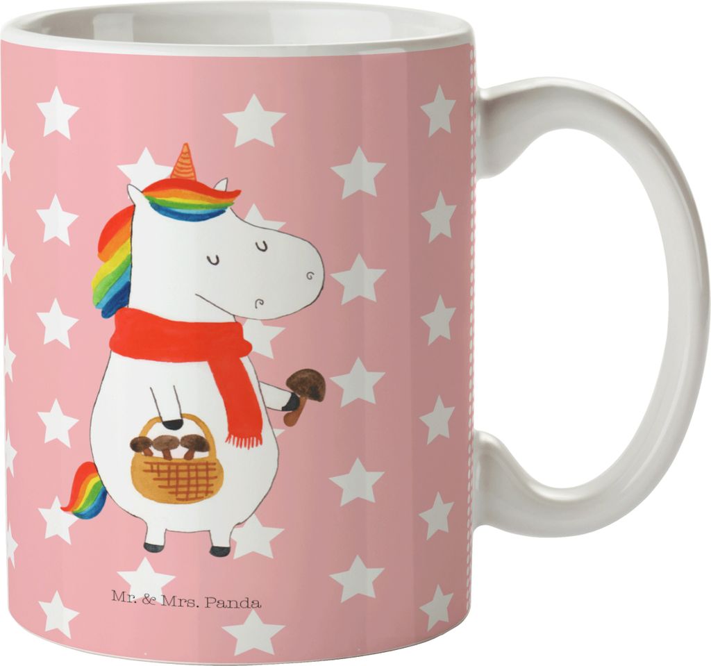 Mr. & Mrs. Panda Pott Einhorn Pilz - Rot Pastell - Geschenk, Plastikbecher, Spruch, Haferl, Pilze, Einhörner, Trinklernbecher, Motivation, Unicorn...