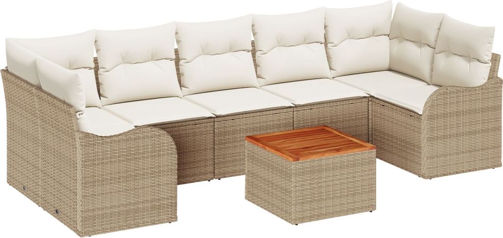 Möbel 8-teiliges Garten Sofa Set mit Kissen Beige Poly Rattan Akazie, 2-Sitzer Garten Sofa mit Stauraum & Kissen Beige Poly Rattan - Gartensofas 3...