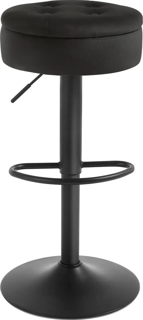 Tabouret de bar pivotant 360° en velours noir, hauteur réglable par vérin