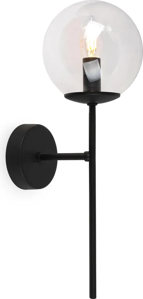 Siena Lampada da Parete E14 Nero - Applique Vetro Trasparente 1 Luce