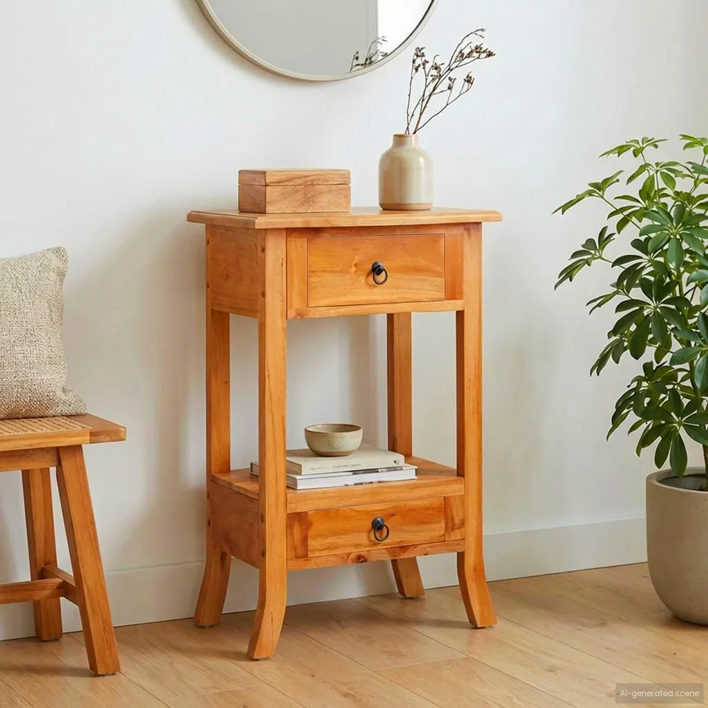 Meuble d'entrée naturel - Console compacte avec tiroir de rangement