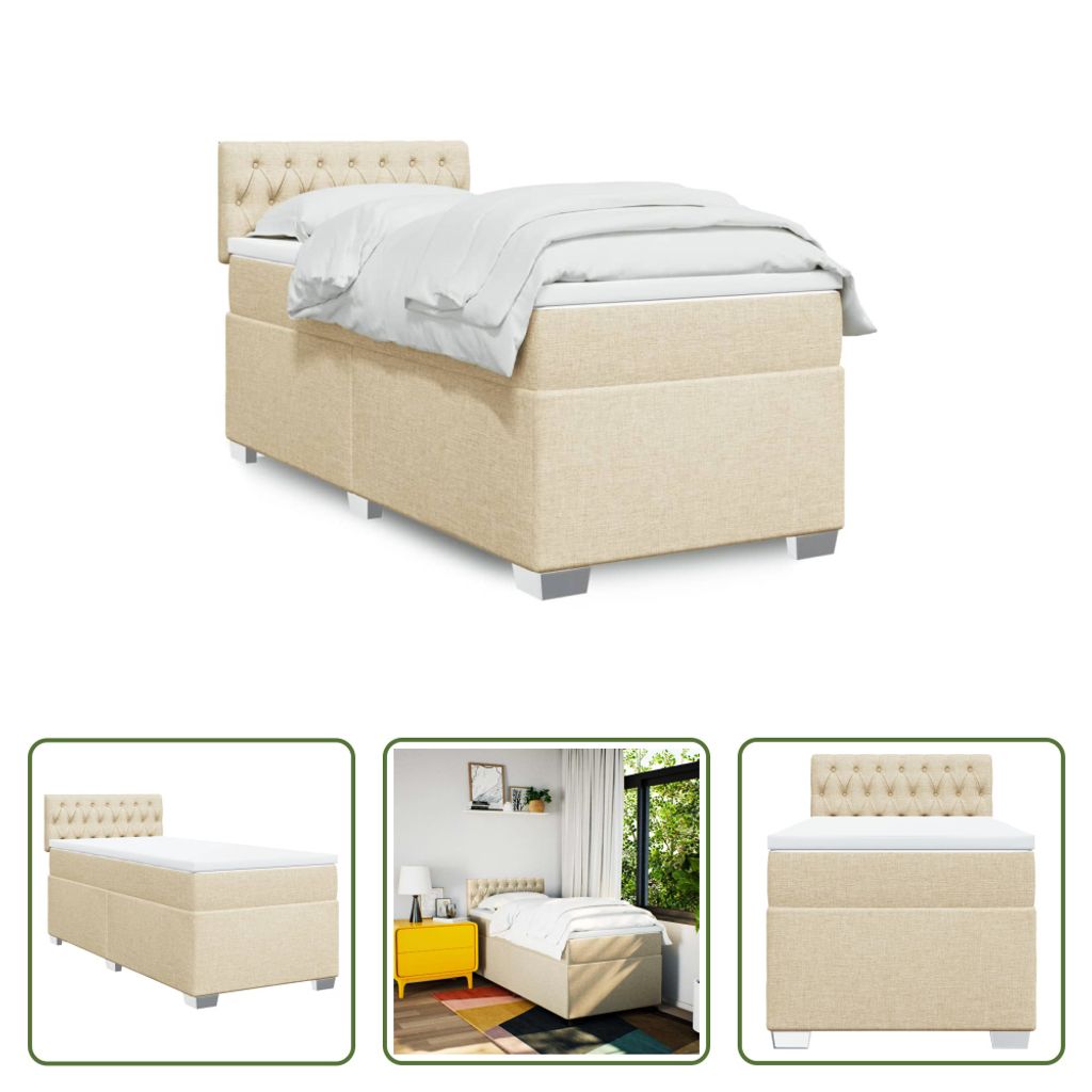 The Living Store Boxspringbett mit Matratze Creme 80x200 cm Stoff