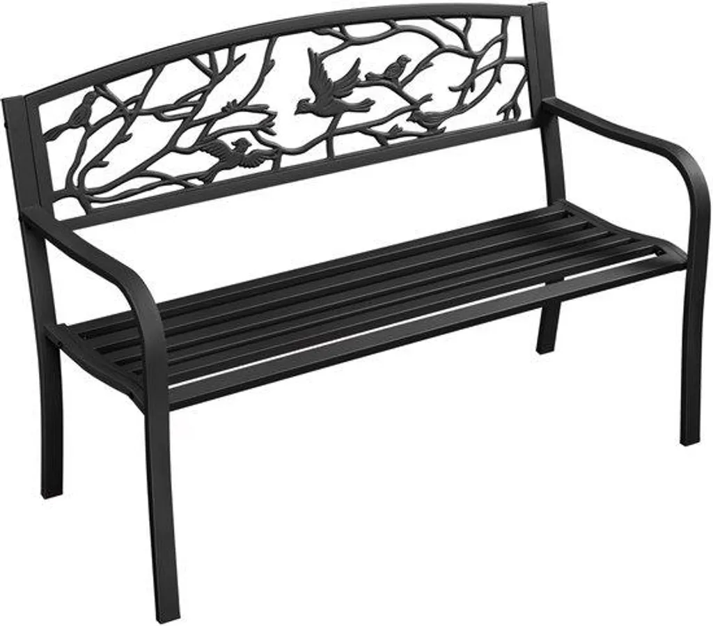 Banc de jardin robuste noir 3 places en métal anti-rouille pour terrasse