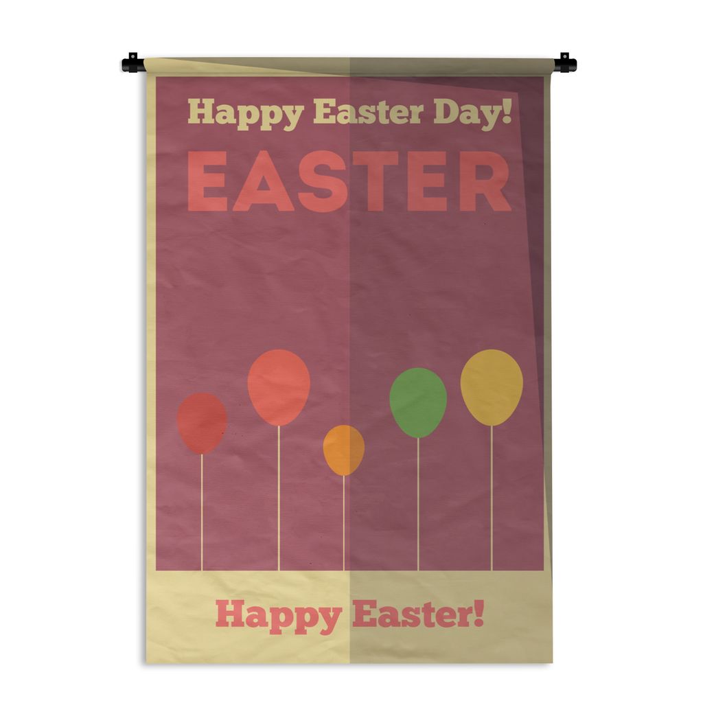 MuchoWow Wandteppich Wandbehang Zitate - Frohe Ostern! - Ostern - Frohe Ostern! - Luftballons - Ostern 120x180 cm Tapisserie Dekoration Wandtuch ...