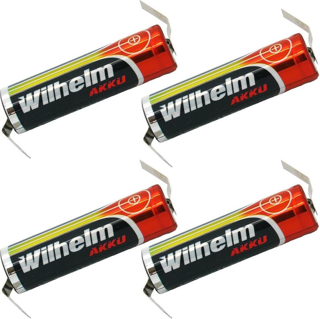4 x Lithium Ionen Akku Wilhelm 3,7 V LÖTFAHNE Z Form 800 mAh Typ 14500 Li Ion AA