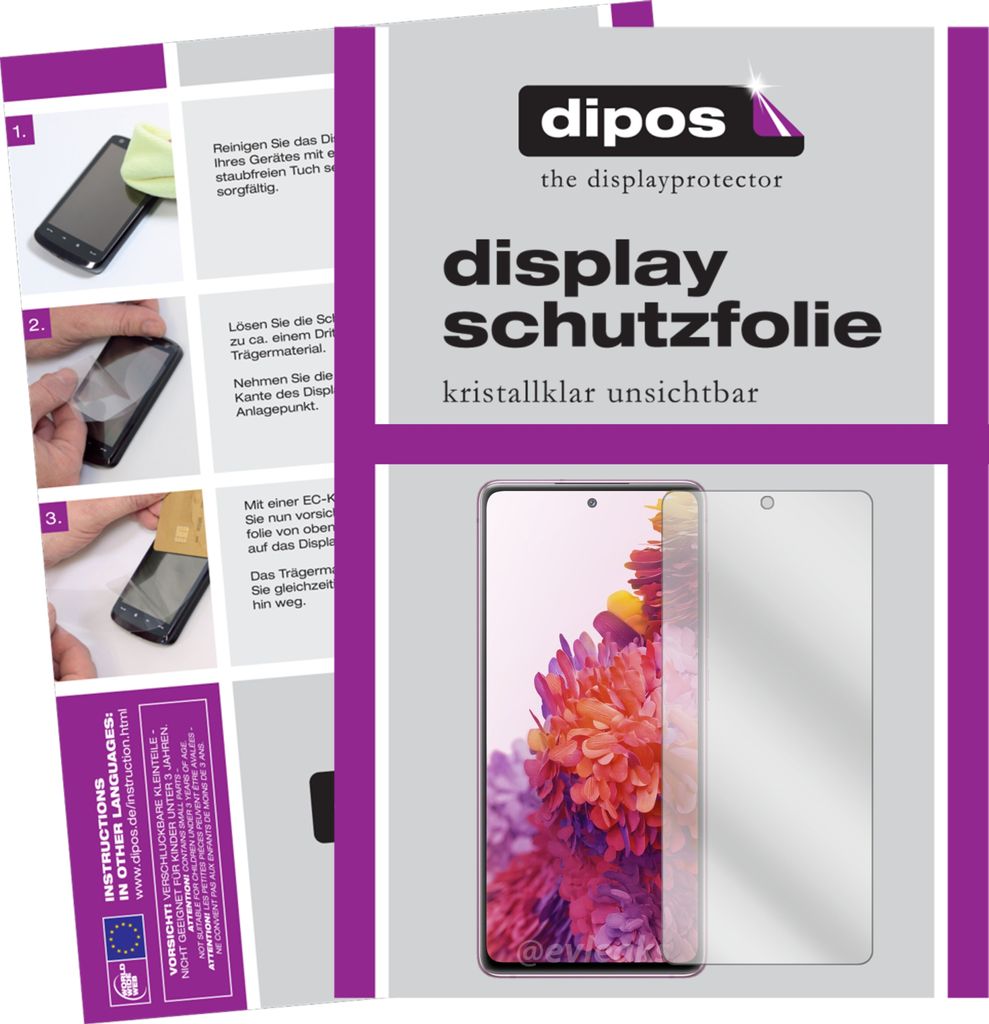 A collage of images showing instructions for applying a screen protector and marketing material for a display protector.