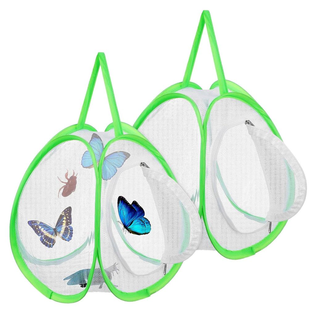 2 Stück Schmetterlingshaus aus transparentem Meshstoff mit großer Kapazität für Outdoor-Aktivitäten, komfortables Schmetterlingsnetz und gerä...