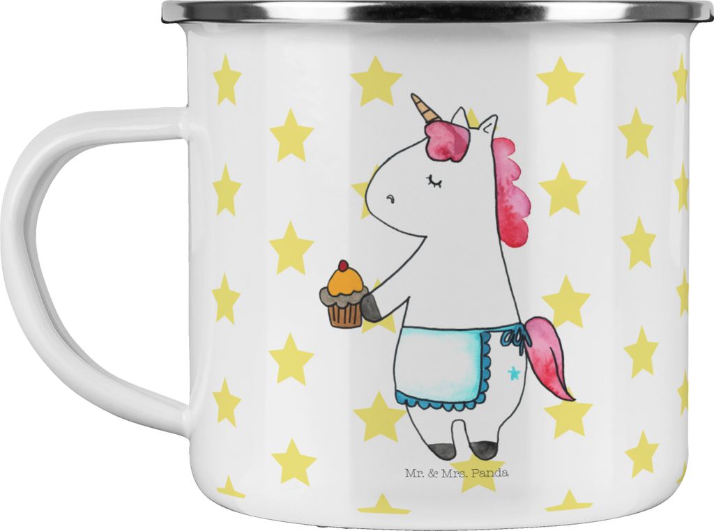 Mr. & Mrs. Panda Emailletasse Einhorn Muffin - Weiß - Geschenk, Grüße, Geburtstagsgrüße, becher emaille, Haferl, Kekse, Motivtasse, Teetasse, ...
