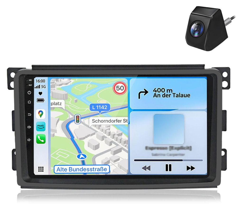 9 Zoll 6+128GB Kamera Autoradio für Smart Fortwo 451 2005-2010 Wireless CarPlay Android Auto 4G WiFi GPS Navigation 8Kern RDS DSP DAB+ BT
