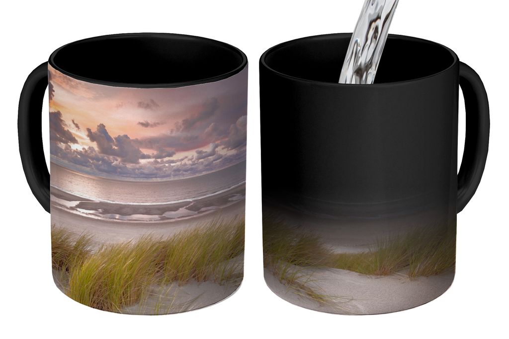 KitchenYeah Zauber Tasse Zaubertasse Magic Sonnenuntergang - Düne - Strand - Pflanzen - Meer 350 ml Farbwechsel Becher Geschenk Geschenkidee - M...
