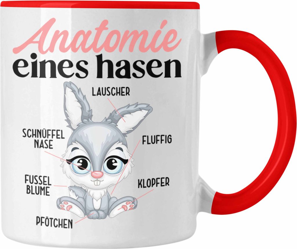 Trendation - Hasen Tasse Geschenk Hasen-Besitzer Kaninchen Kinder Anatomie Eines Hasen (Rot)