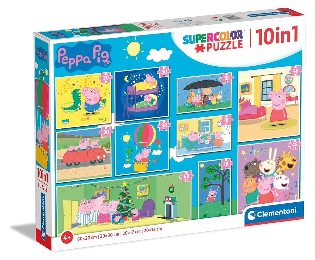 Puzzle 10in1 Clementoni Peppa Pig SuperKolor per Bambini Immagine del prodotto 