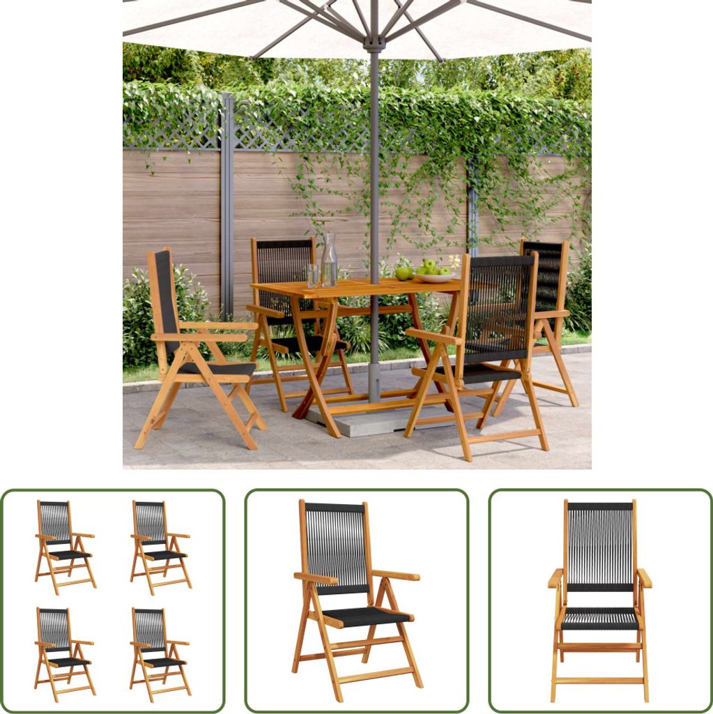 The Living Store Gartenstuhl Verstellbar 4 Stk. Schwarz Massivholz Akazie