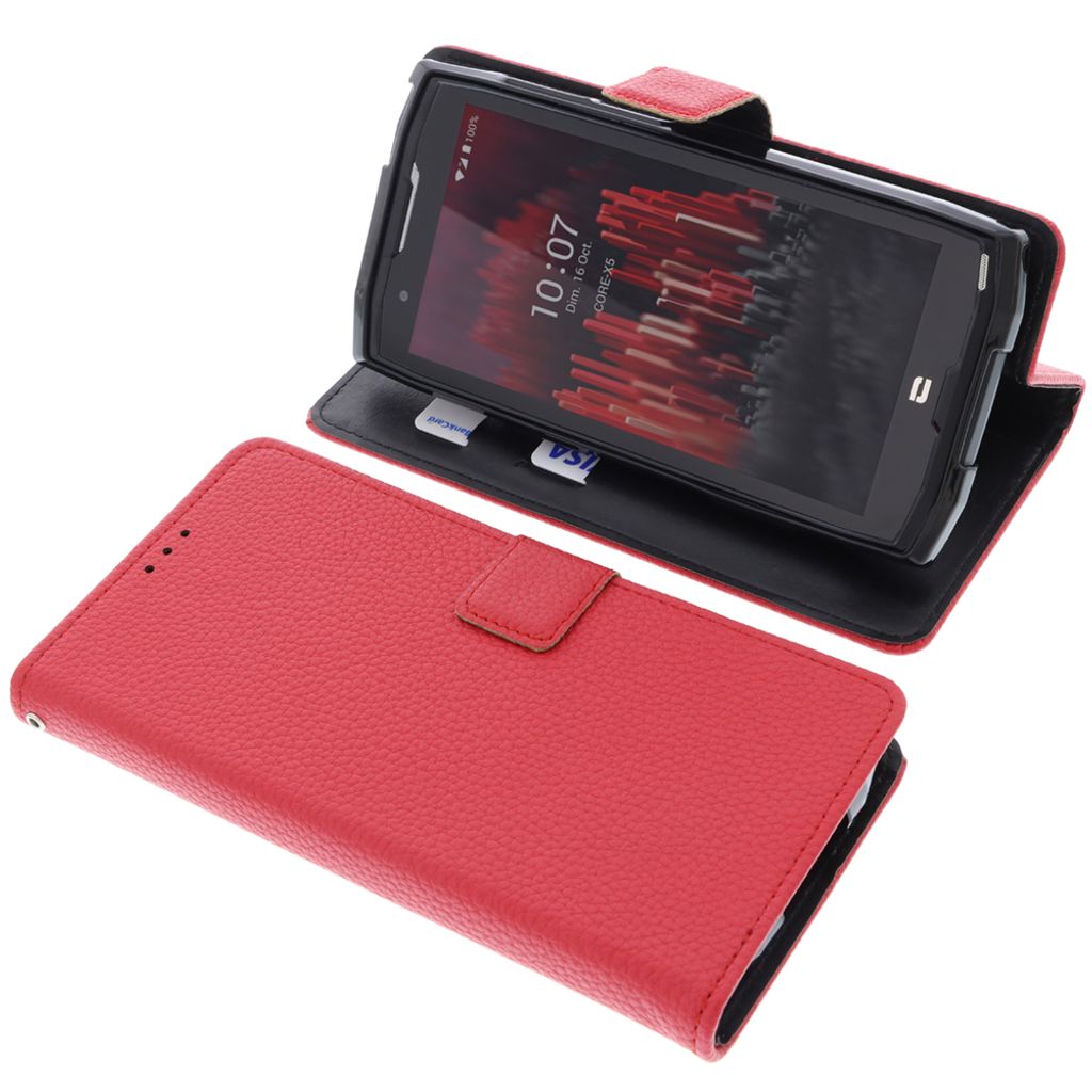 foto-kontor Tasche kompatibel mit CrossCall Core X5 Schutzhülle rot Book Style Case Handy Schutz Hülle Buch Wallet Handyhülle Cover Klapphülle ...