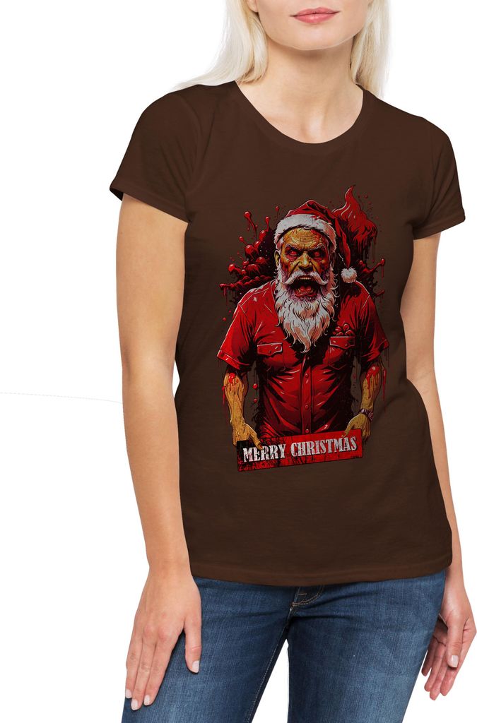 Urban Backwoods Zombie Santa, Damen T-Shirt, Farbe: Braun, Größe: XL
