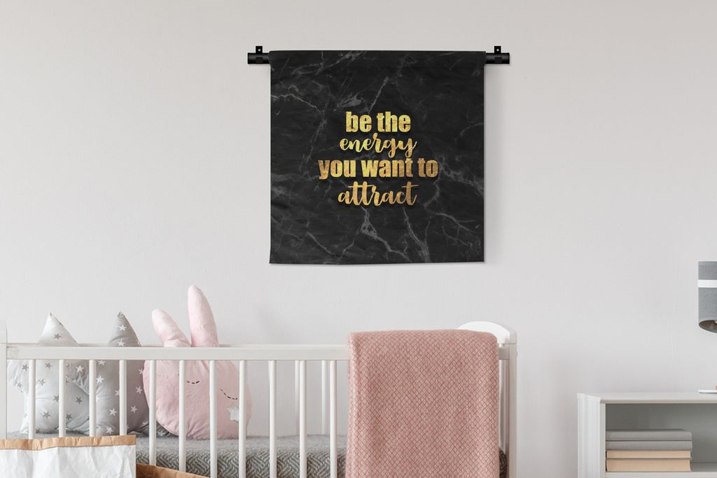 MuchoWow Wandteppich Wandbehang Zitate - Energie - Gold - Marmor 60x60 cm Tapisserie Dekoration Wandtuch - Dekorationen - Wand Decke