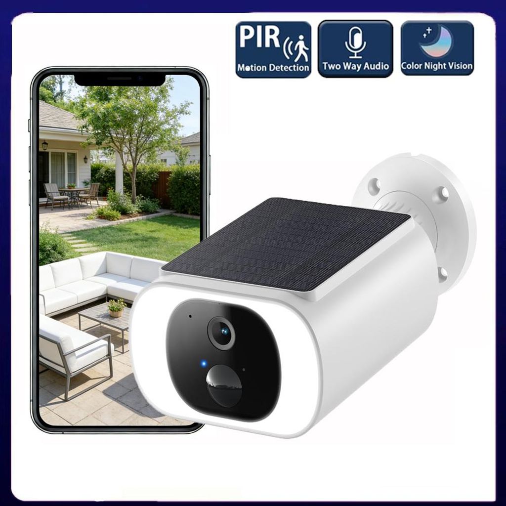 2K HD Überwachungskamera Aussen Akku mit Solarpanel, Überwachungskamera Aussen Solar