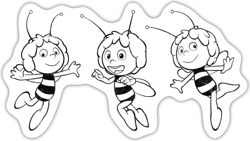 Spreadshirt Biene Maja Freudig Line Art Sticker Aufkleber, 10 x 10 cm, Mattweiß