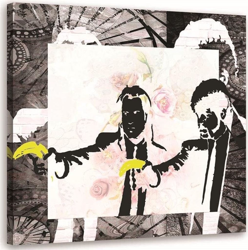 Leinwandbild banksy gangster affen mit bananen 60x60 cm Feeby grau wandbild bereit zum aufhängen