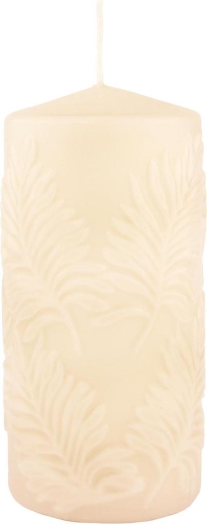 INNA-GLAS Blockkerze MATHIEU mit Palmblatt Motiv, creme, 15cm, Ø7cm, 63h - Stumpenkerze