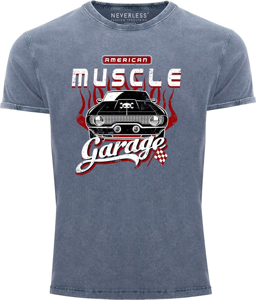 Cooles Angesagtes Herren T-Shirt Vintage Shirt Retro American Muscle Car Used Look Slim Fit Neverless blau XXL