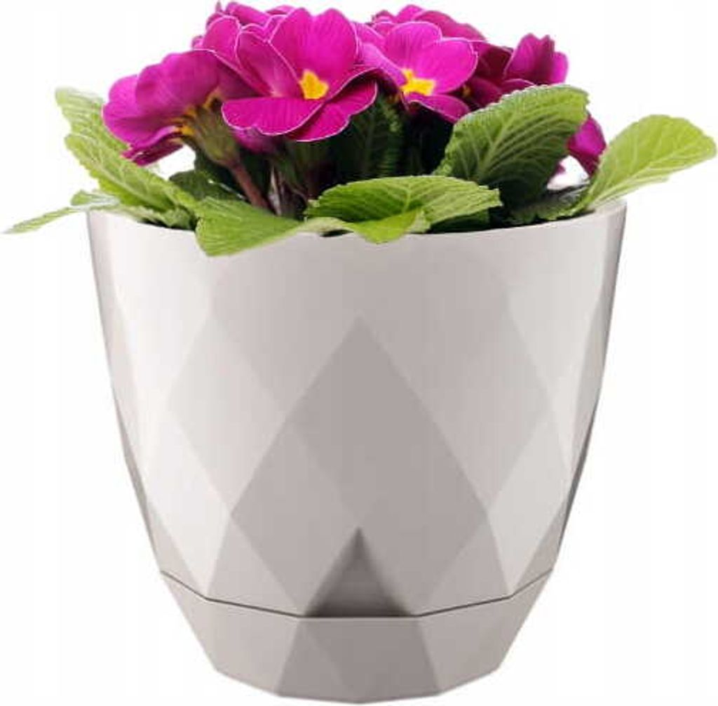 Beiger Kunststoff-Blumentopf 15x17,5cm Deckel mit Ständer